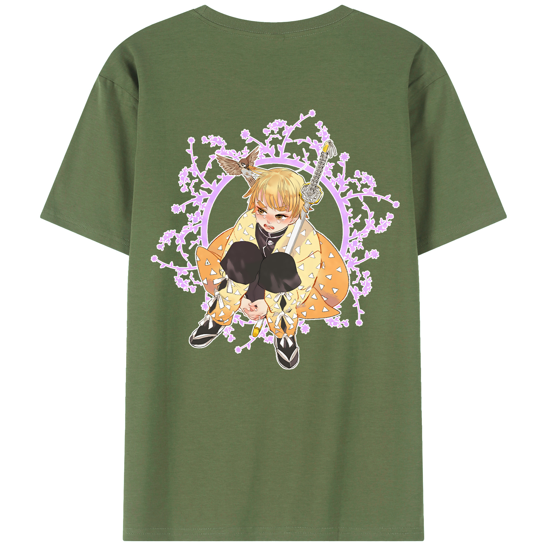 （画像用） 鬼滅の刃（きめつのやいば）我妻 善逸／あがつま ぜんいつ Agatsuma Zenitsu 綿100％ メンズ半袖Tシャツ（バックプリント） 通気性